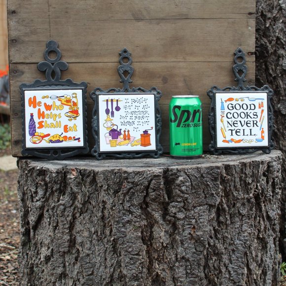 Vintage Cast Iron Ceramic Kitchen Trivets – Set of 3 –Arco 1970s Funny Sayings - Picture 12 of 16